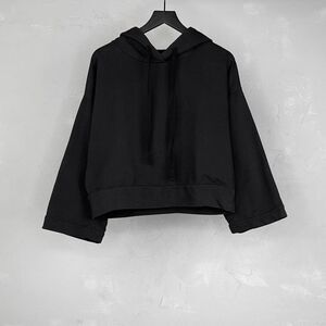 Thom Krom Black Cropped French Terry Hoodie Sweatshirt WS92 Women's Small